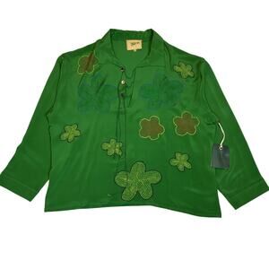 Glass Cypress Lily Embroidered Silk Tunic XL ASO Adam DeVine Righteous Gemstones